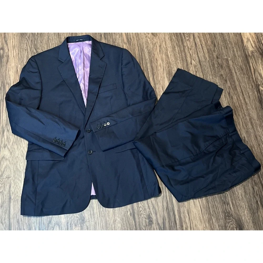 Charles Tyrwhitt Classic Fit Super 110's Wool Suit In Navy Blue Size 42R 36